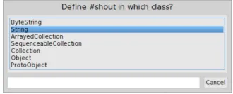 Figure 2.18: The automatically created shout method waiting for a real deﬁnition.