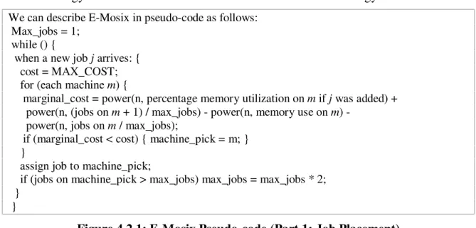Figure 4.2.1: E-Mosix Pseudo-code (Part 1: Job Placement) Job placement in E-Mosix functions exactly as in E-PVM.