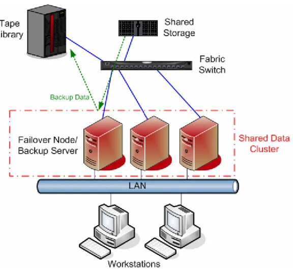 Figure 2.6: Unappliance-based shared data cluster backup. 