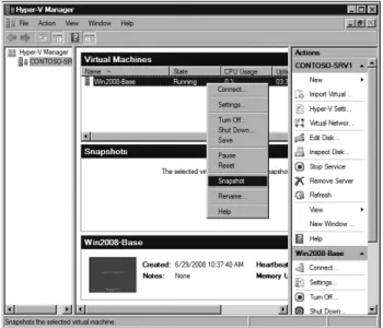 FIGURE 2-9  Creating a virtual machine snapshot using the Hyper-V Manager console