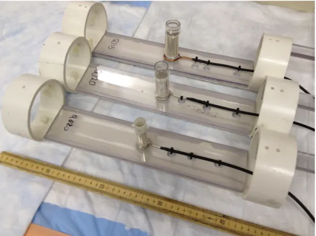 Figure 3 - The three RF coils designed for imaging rat postnatal neurodevelopment. From the top  of the figure: 30 mm ID coil, 25 mm ID coil, 20 mm ID coil, centimeter ruler