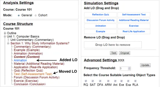 Fig. 2. Interactive Course Analyzer (Settings Part) 