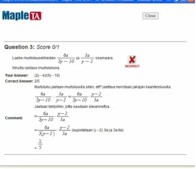 Figure 2. Feedback from a problem (division of two fractions) with intermediate stages  and comments