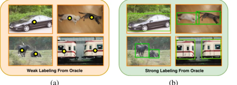 Figure 2: Illustration of: (a) Weak supervision using center clicks, (b) Strong supervision using bounding box annotations and (c) Soft Switching Mechanism.