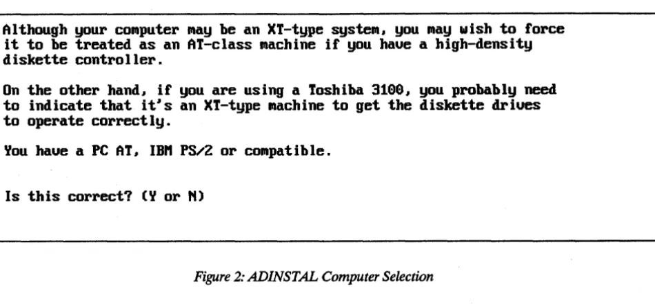 Figure 2: ADINSTAL Computer Selection 