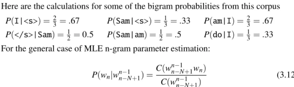 Figure 3.1 shows the bigram counts from a piece of a bigram grammar from the Berkeley Restaurant Project