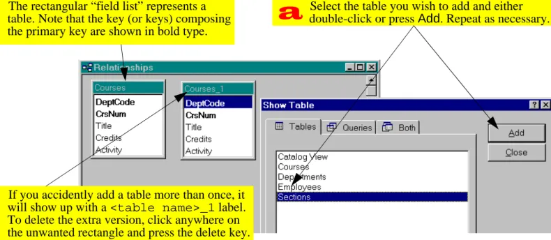 FIGURE 3.3: Add the Courses and Sections tables to the relationship window.