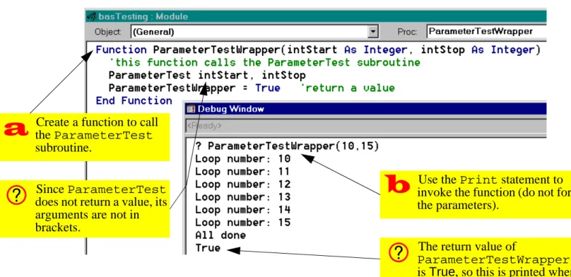 FIGURE 15.1: Create a function that calls the ParameterTest subroutine.