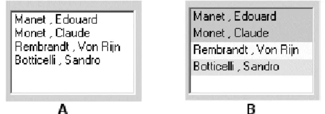 Figure 7-9 ListBox items: (A) Default and (B) Custom drawn