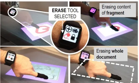 Figure 6. The erase instrument can be used to erase drawings on a canvas or image (top) and to erase documents (bottom)