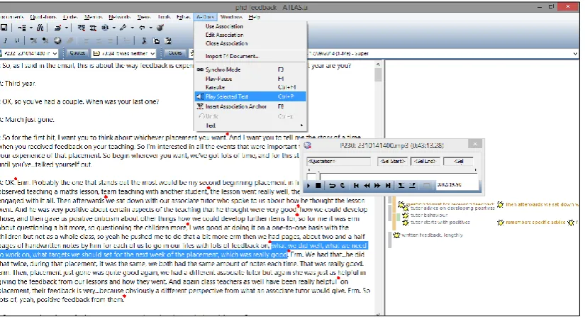 Figure 3 Timestamping and transcribing as early analysis using A-Doc tools in Atlas.ti 