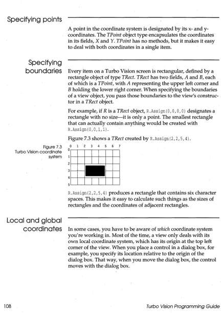 Figure 7.3 shows a TRect created by R.Assign(2,2,5,4). 