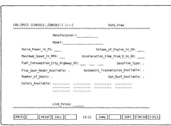 Fig. 111-3 - The blank screen form for the SPECS file. 