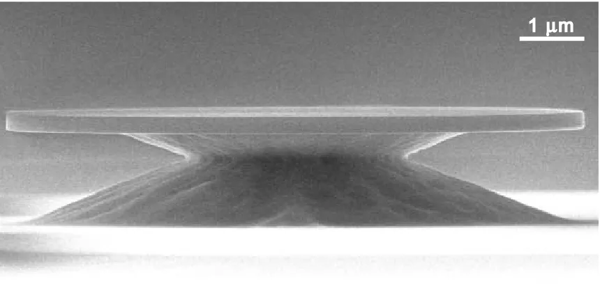 Figure 3.1: SEM micrograph of an undercut 9 μm diameter microdisk made from an SOI wafer.