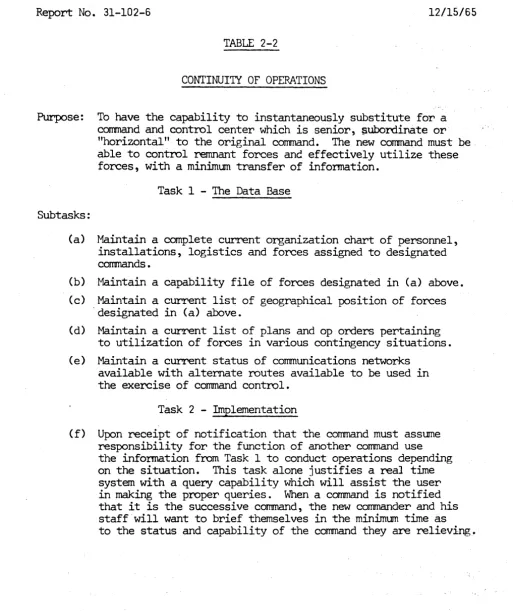 TABLE 2-2 CONTINUITY OF OPERATIONS 