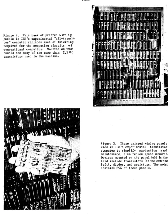 Figure 2. This bank of printed wiri ng panels in IBM's experimental "all-transis-tor" computer replaces much of thewiring required for the computing circuits of conventional computers