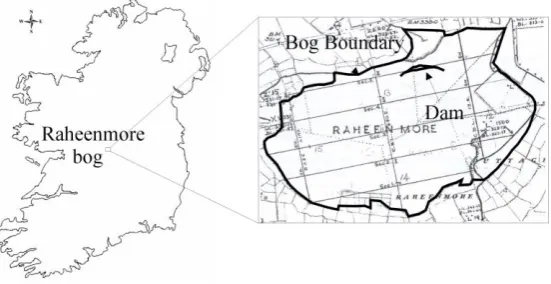 Figure 1.  Location and site map of Raheenmore Bog. 