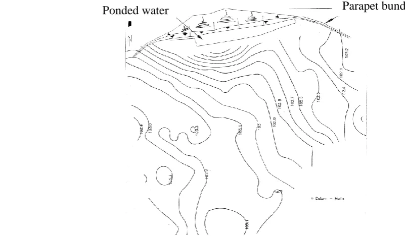 Figure 4.  Surface contour map for the area around the parapet bund. 