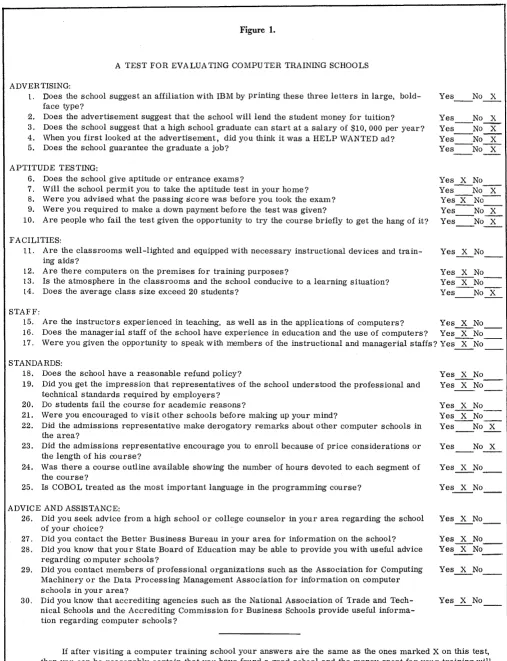 Figure 1. A TEST FOR EVALUATING COMPUTER TRAINING SCHOOLS 