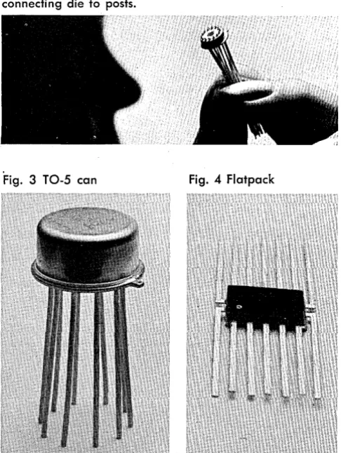 Fig. 2 TO-5 header connecting die circuit minus the protective cap. Integrated die in center of header