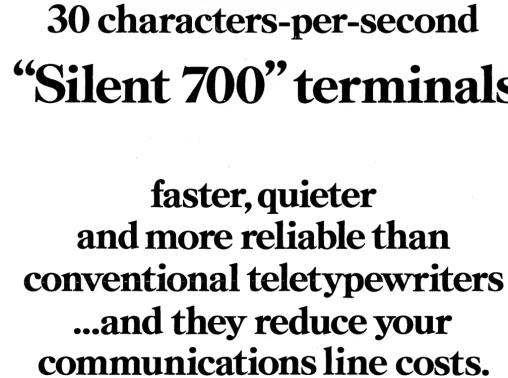 table timesharing choice of terminals, with a standard interfaces, options and built-in data sets to tailor a 4P Silent 