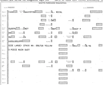 Fig. 1. By having the user department, in this,case Purchasing, enter data directly onto this specially designed OCR form, no transcription 