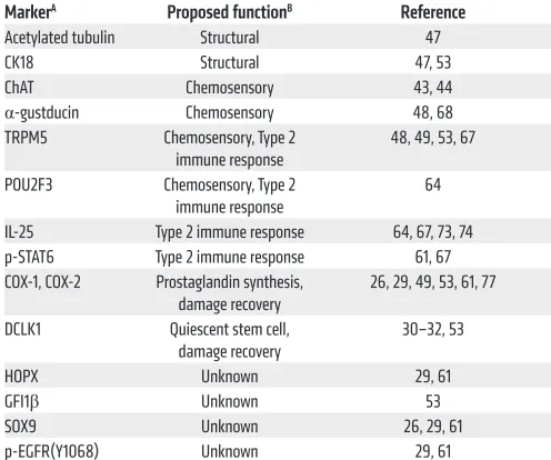 Table 2. Intestinal tuft cell markers and their proposed role in tuft cell function