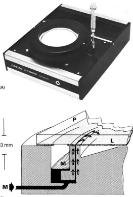 Figure 17Anticircular U-chamber (Camag). M, mobile phase; P, high performance TLC plate; L, layer