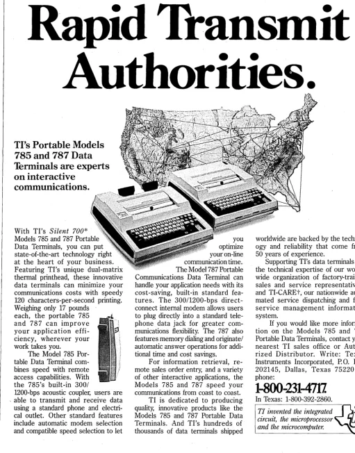 table Data Terminal com-The Model 785 Por-bines speed with remote 