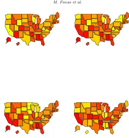 Fig 2. The conditional dependence structure of the Google Flu Trends data across the ﬁftystates between one state marked by an ‘X’ and the other forty-nine states