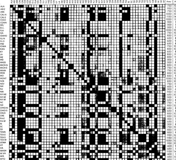 Fig. 4. Table for determining WA TS rates for any state relative to any other state. 