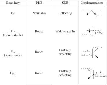 Table 1: Implementation of the boundary conditions at the SDE level. The ﬁlled dot representsstep, which is realized with probability�ρthe current state, while the empty circles represent the possible position in the following time p