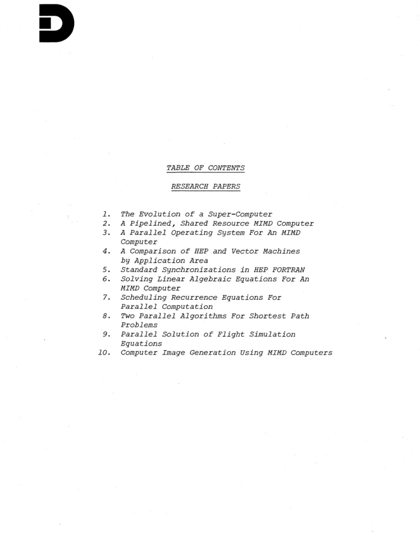 TABLE  OF  CONTENTS  RESEARCH  PAPERS 
