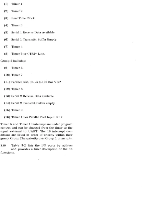 Table 3-2 lists and the I/O ports by address provides a brief description of the bit 