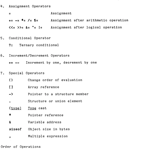 Table 8-1, reprinted from page 49 of Kernighan & Ritchie,. sum-marizes the special operators