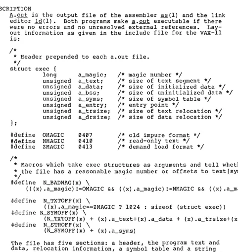 table (in program bols that order). The last three may be omitted if the was loaded with the '-s' option of 10 or if the sym-and relocation have been removed by strip(l)