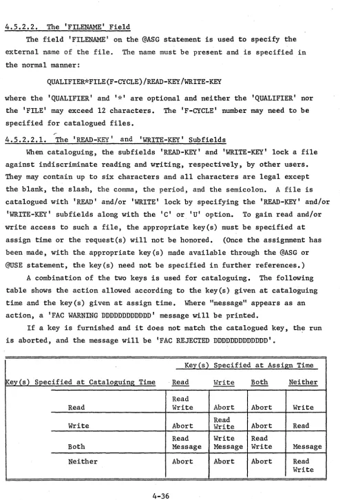 table shows the action allowed according to the key(s) given at cataloguing 