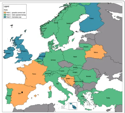 Fig. 2 Mapping of 3 coexisting models of training and practice of GAP and CAP in Europe