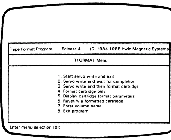 Figure 4-1. TFORMAT Menu 