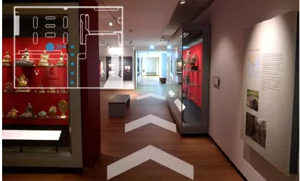 Fig. 1. The user interface of the proposed positioning system on smartglasses running in a museum environment.