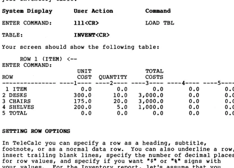 TABLE: INVENT<CR) 
