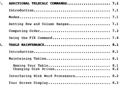 TABLE MAINTENANCE •••••••••••••••••••••••••••••••• 8.1 · . . . . . . . . . . . . . . 