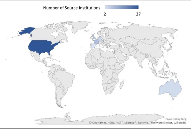 Figure 1. Geographical distribution of source institutions (Portland 30 Index).Source: McClory, J