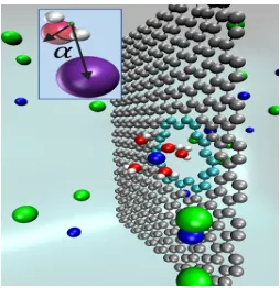 Fig. 1.VMD [13] image of the graphene nanopore surrounded byelectrolyte solutions. Carbon atoms are shown in dark grey