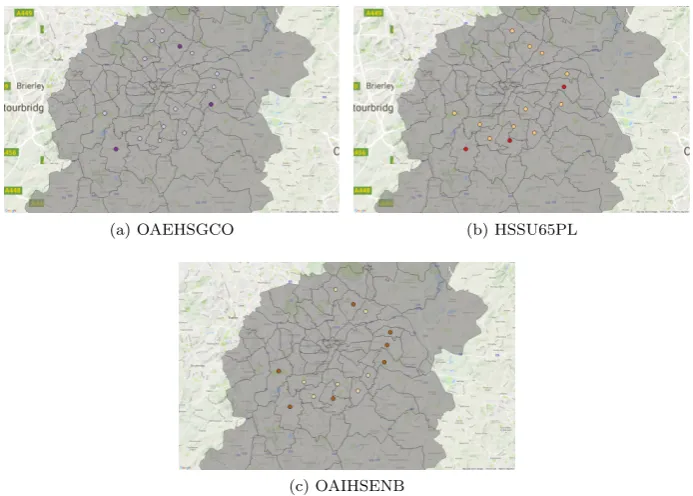 Figure 3.9: Postcode regions which saw the highest concentration of the threeservice elements in question in 2010-2015