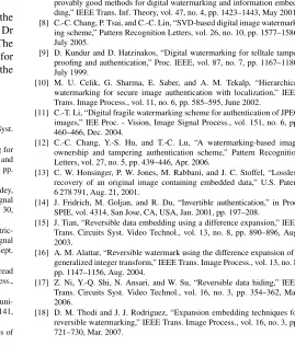 TABLE 4. Classiﬁcation of reversible watermarking schemes compatible with public-key cryptosystems.