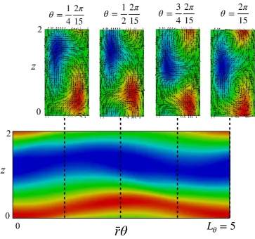 FIG. 3. Wavy-vortex ﬂow (including Taylor-vortex ﬂow but not laminar Couette ﬂow) at Re = 300