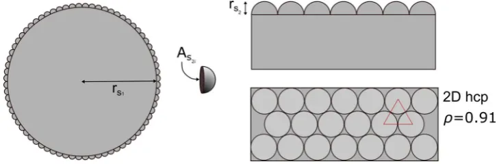 Figure 8. Packing of small hard hemi-spheres, s2, onto a larger sphere, s1, as a model for roughness.