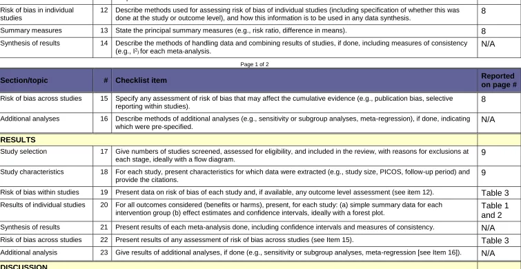Risk of bias within studies  19 Present data on risk of bias of each study and, if available, any outcome level assessment (see item 12)