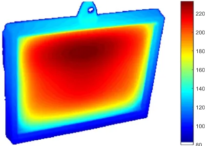 Fig. 15. IR photograph ofε= ﬂoodlight operating at 420 W (temperature °C). Emissivity0.92 was assumed.